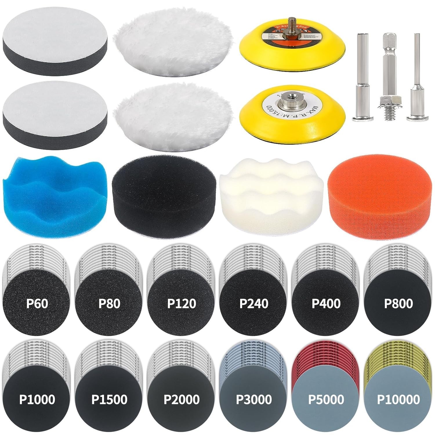 133PCS 3″ Sanding & Polishing Kit for Drill Car Wood Metal Glass Epoxy