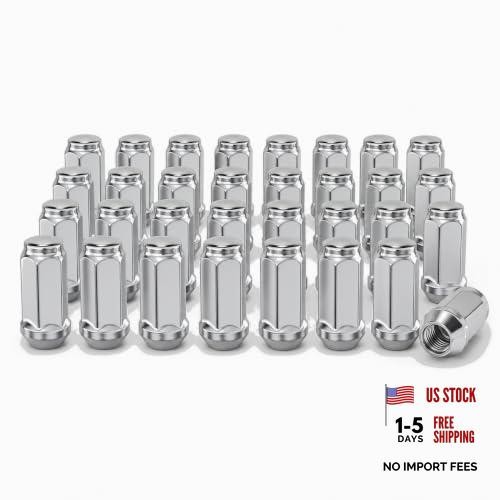 M14x1.5 Chrome Wheel Lug Nuts Set 32 PCS for Chevy Silverado Ram GMC Sierra