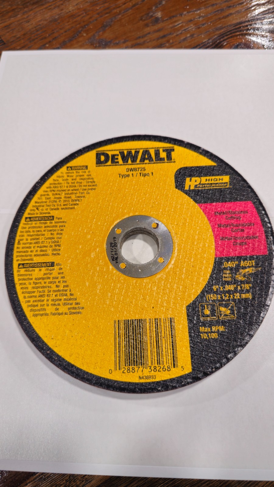 Dewalt DW8725 Pkg of 7 6 inch x .040 x 7/8 inch Cutting Wheels Package of 7