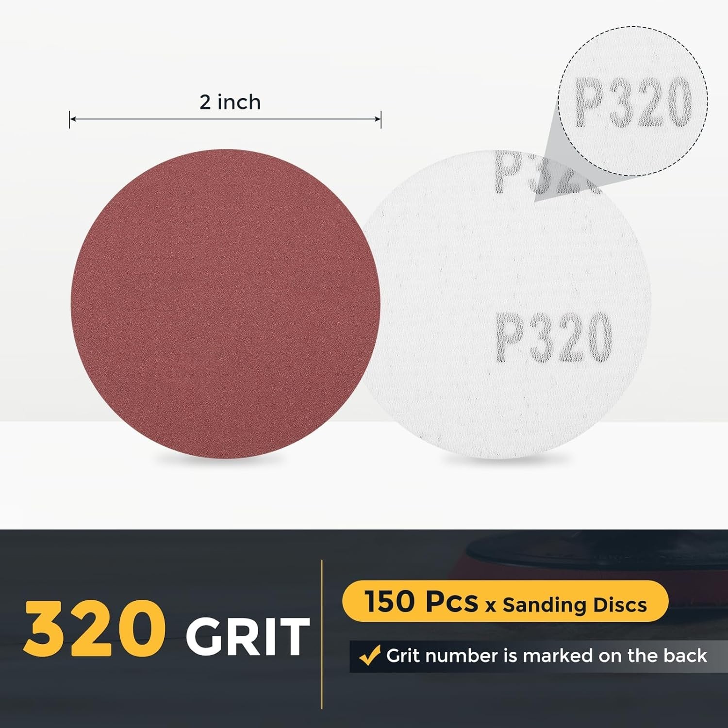 150 Pcs 2 Inch Sanding Discs, 320 Grit Hook and Loop Sandpaper, No-Hole Alumi…