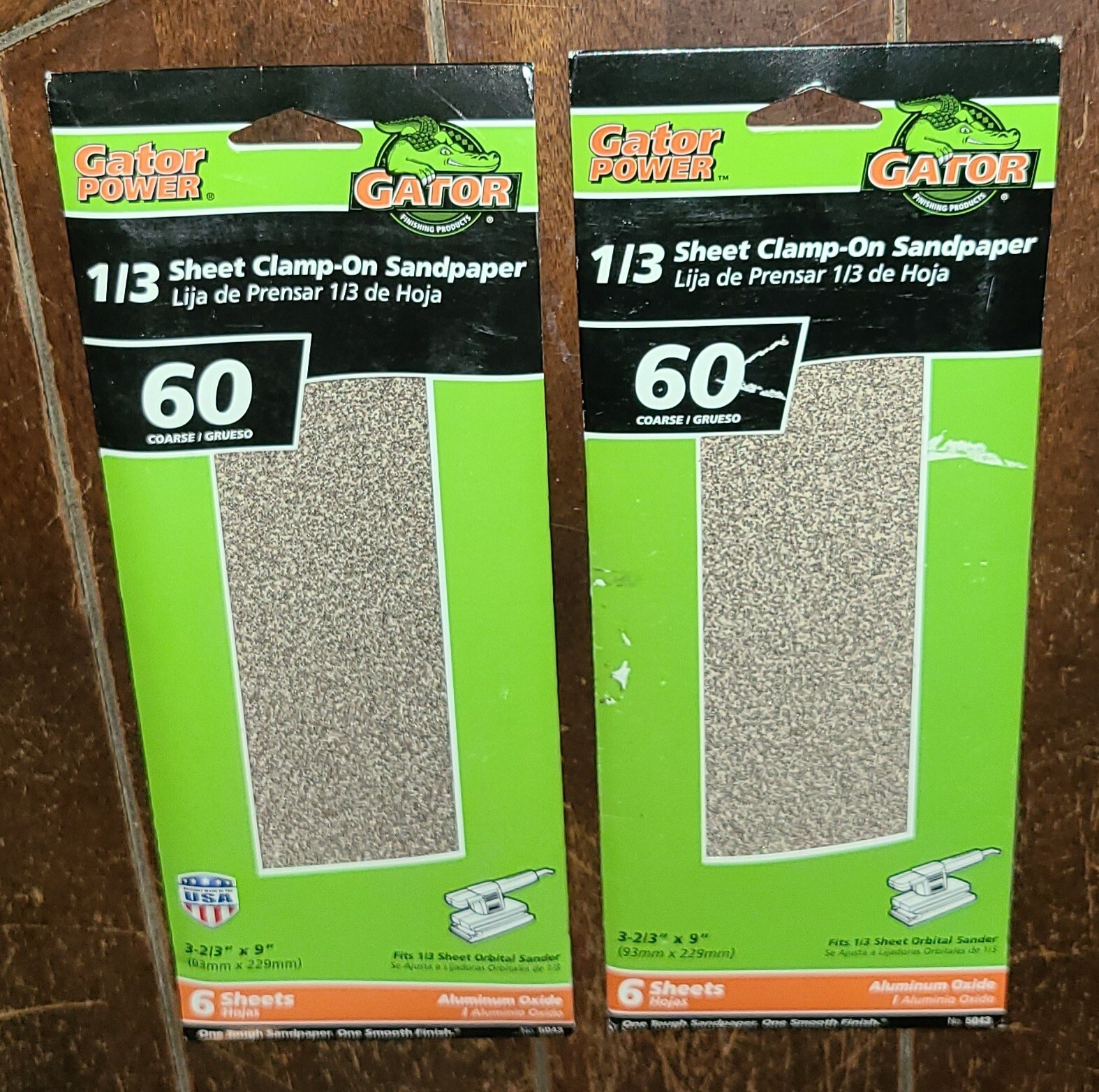 Lot of 2 ~ 6 Pack GATOR POWER 1/3 Sheets Clamp-On Sandpaper *60 Coarse* #5043