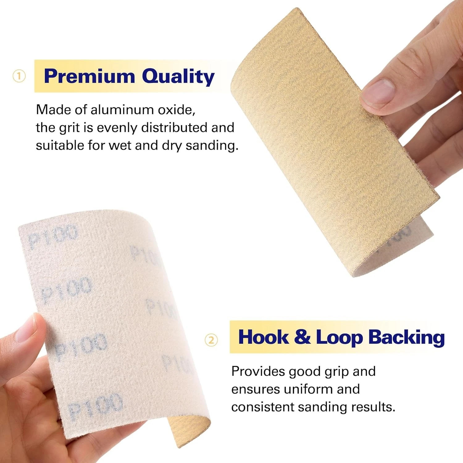 500 PCS Sandpaper 5.5×4.5 Inch 40 Grit Hook and Loop 1/4 Sheet for Wood Metal