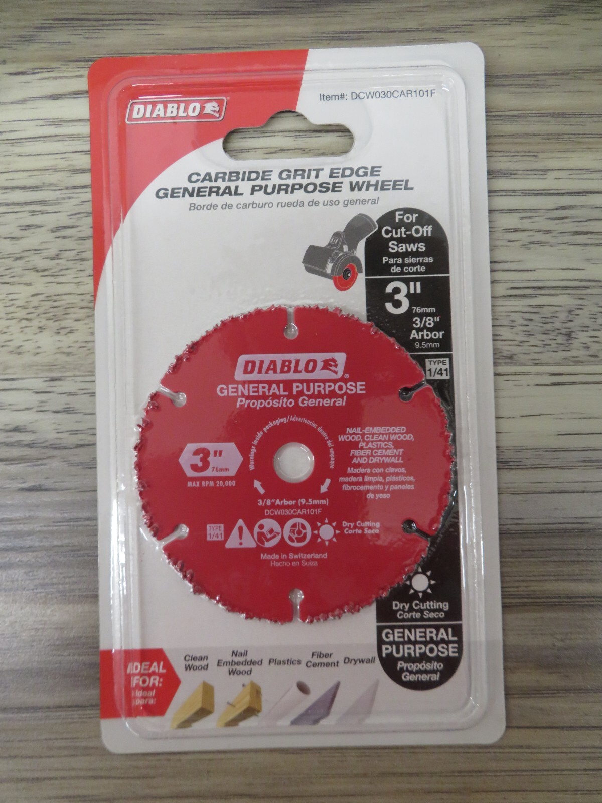 NEW DIABLO DCW030CAR101F 3″ IN. CARBIDE GRIT MULTI-MATERIAL CUT-OFF WHEEL