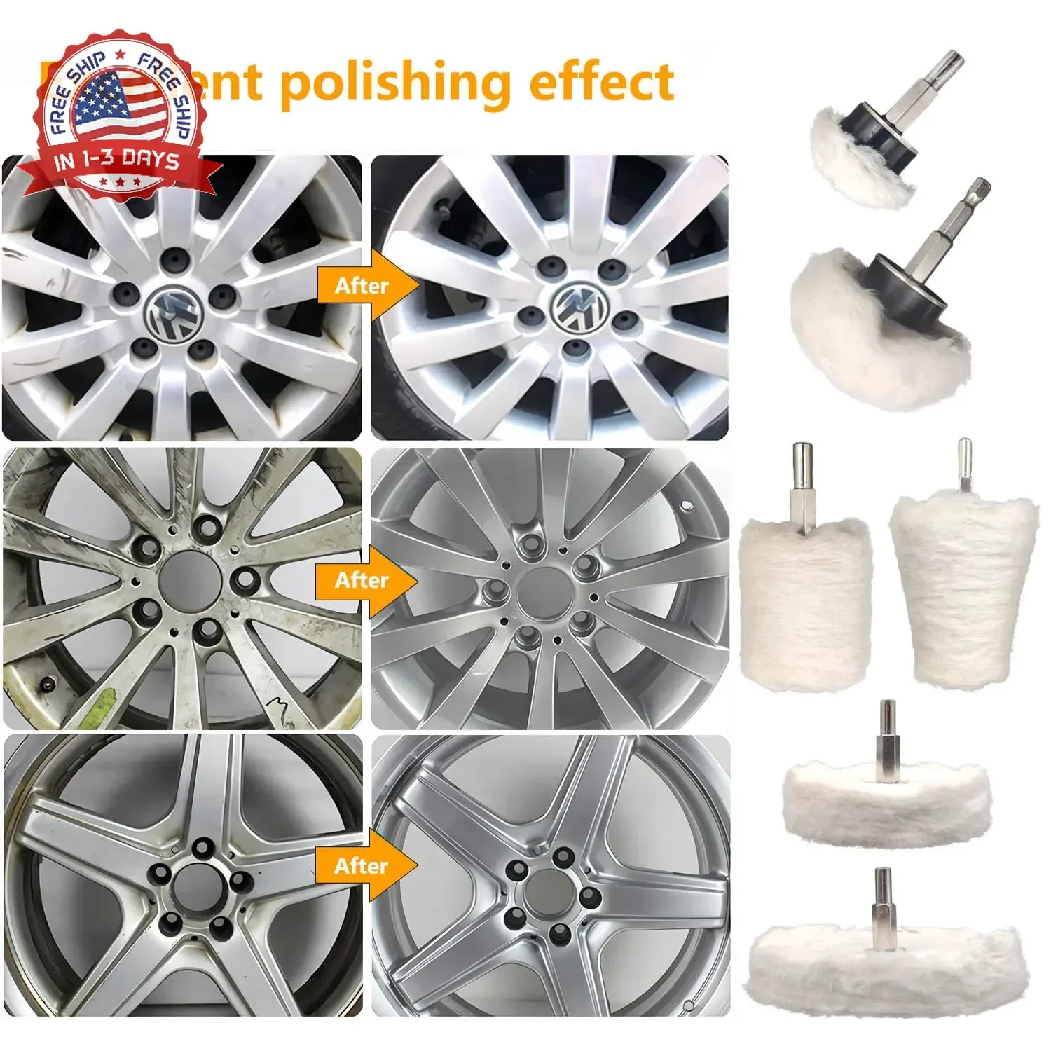 6 pcs Buffing Wheel for Drill,Buffing Pad Polishing Wheel Kits,Wheel Shaped Poli