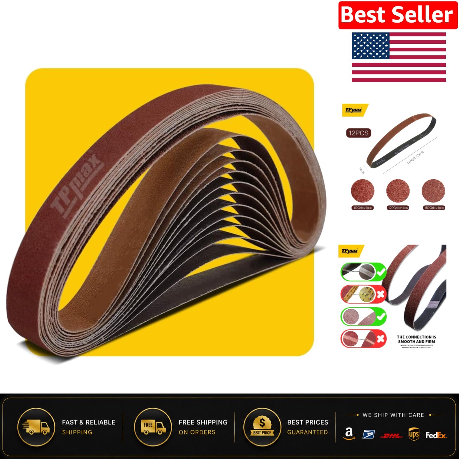 12-Pc 1×42 Inch Sanding Belt Pack – Aluminum Oxide with Grit Variety