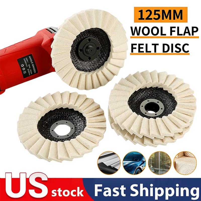 3pcs 5″ Wool Polishing Wheels Buffer Pads Flap Felt Polishing Finishing Disc US