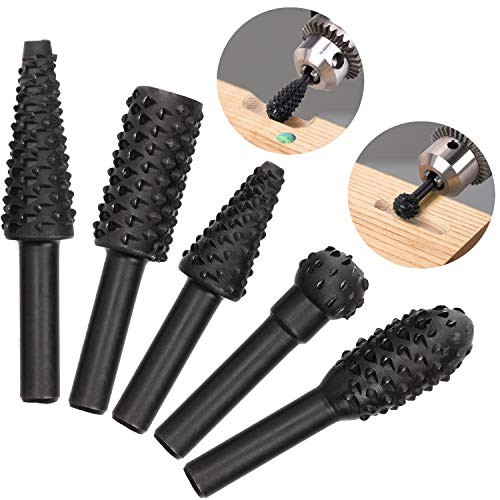 5 PCS Woodworking Twist Drill Bits, Wood Carving File Rasp Drill Bit, with