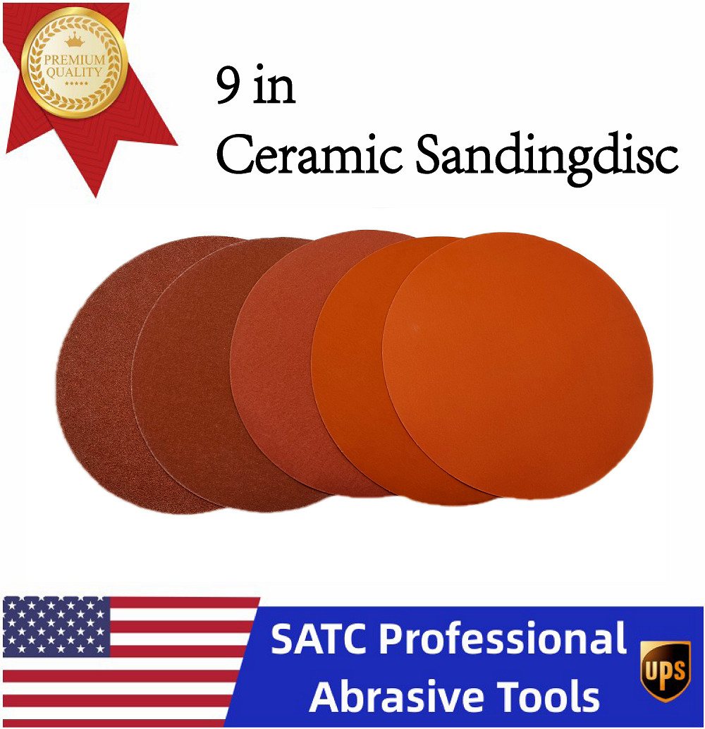 20/50/100PACK 9″ Hook & Loop Ceramic Orange 0-Hole Sanding Disc 60 Grit For Wood