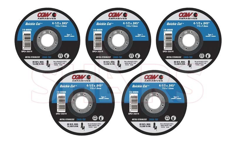 CGW 5 PCS 5 x 0.045 x 7/8 36 Grit Type 1 ZA Quickie Cut Cutoff Wheel ^|