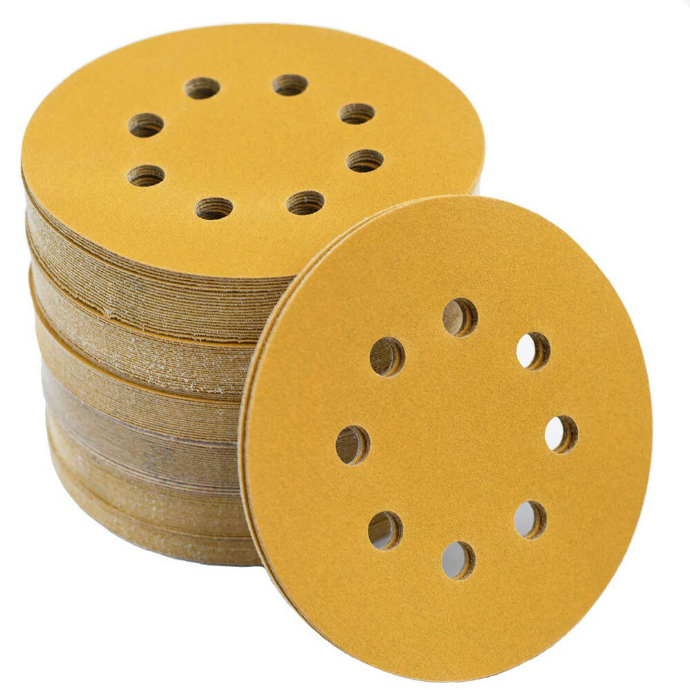 8 Hole Hook & Loop Sanding Disc 5″ 125mm Gold Sandpaper Pad Orbital 40-1000 Grit