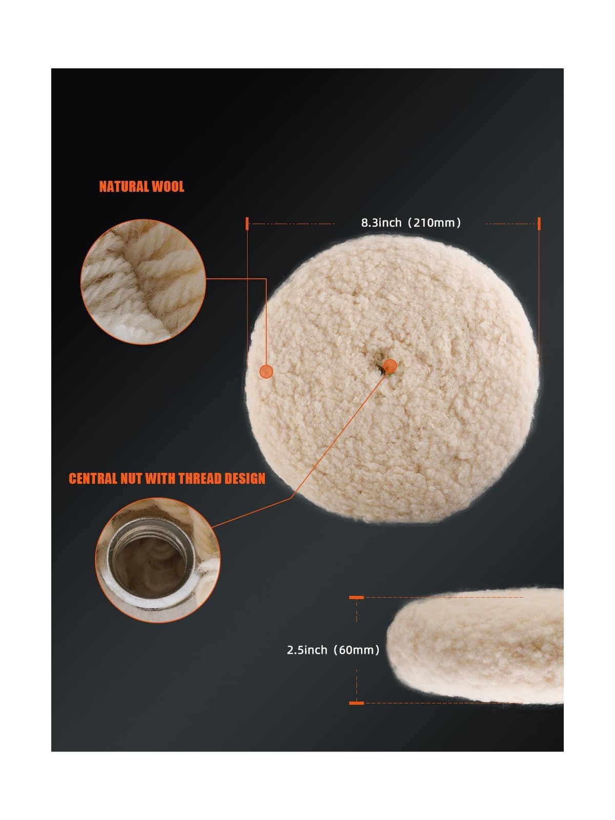 SPTA 7″ (180mm) Wool Buffing Pad, Double Side 100% Natural Wool… USA FAST SHIP