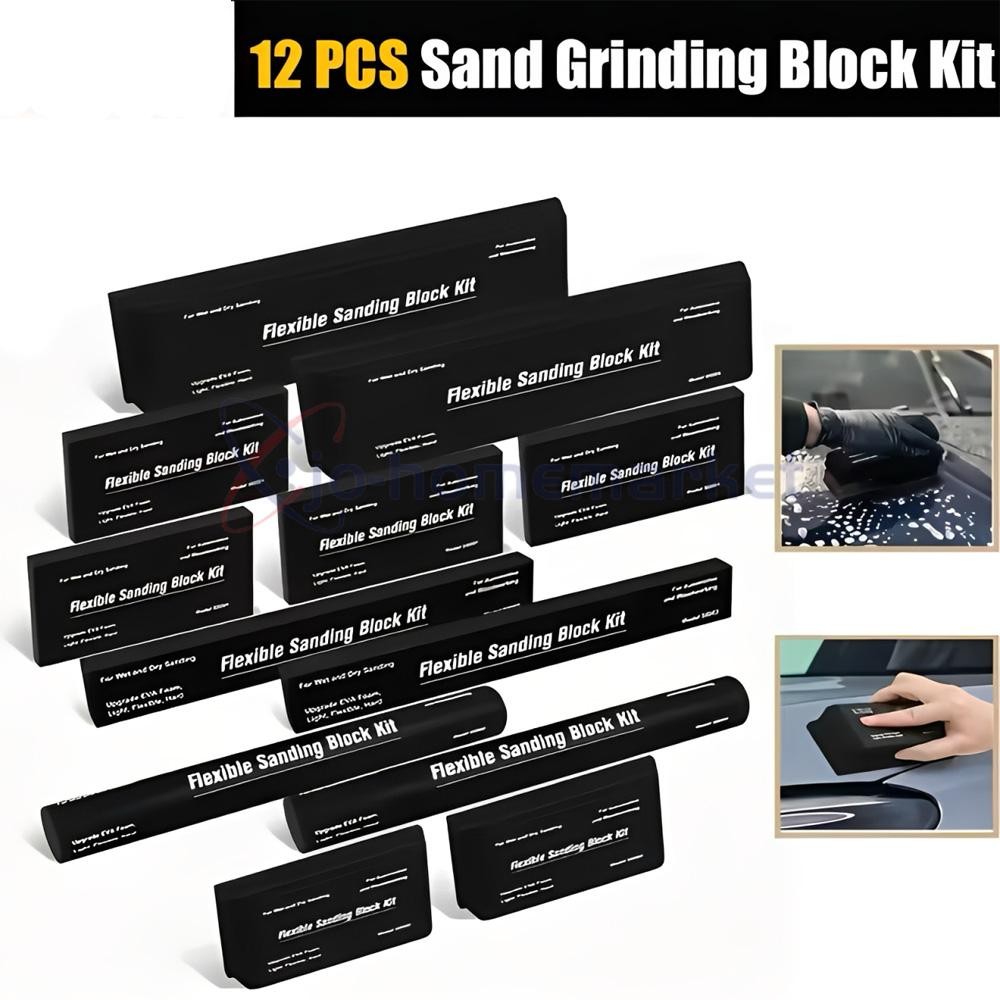 Hand Sanding Block Set of 12,PSA Base Auto Body Sanding Block Kit Flexible Black