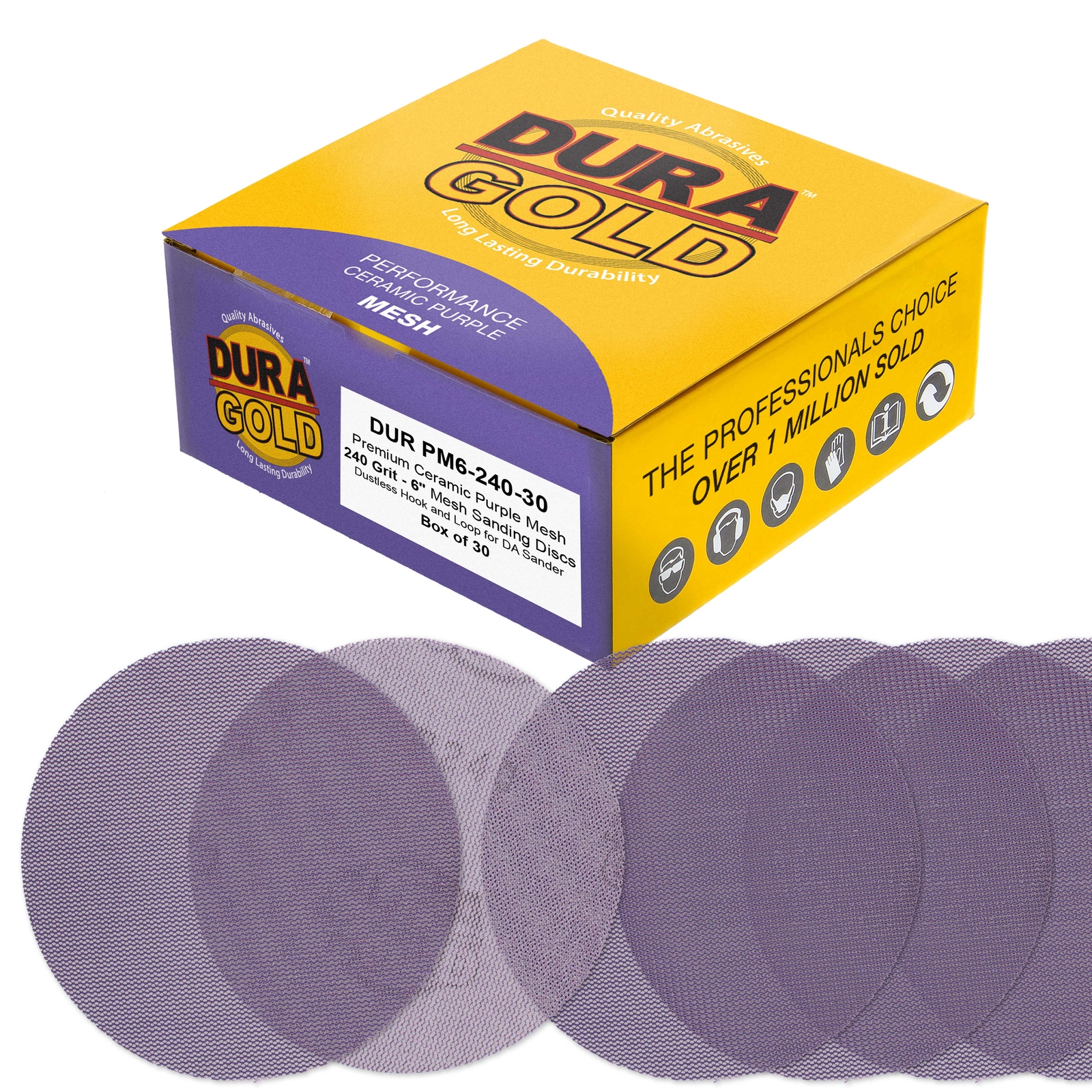 240 Grit 6″ Purple Ceramic Mesh Sanding Discs, Box of 30 – Hook & Loop Sandpaper