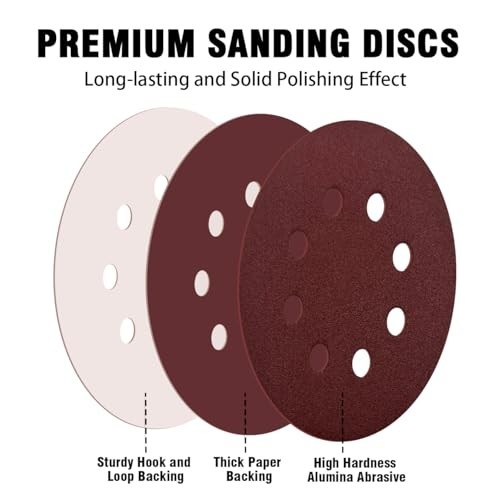 52 Pack 5 Inch 8-Hole Hook and Loop Sanding Discs Sandpaper Red round 60 80 120