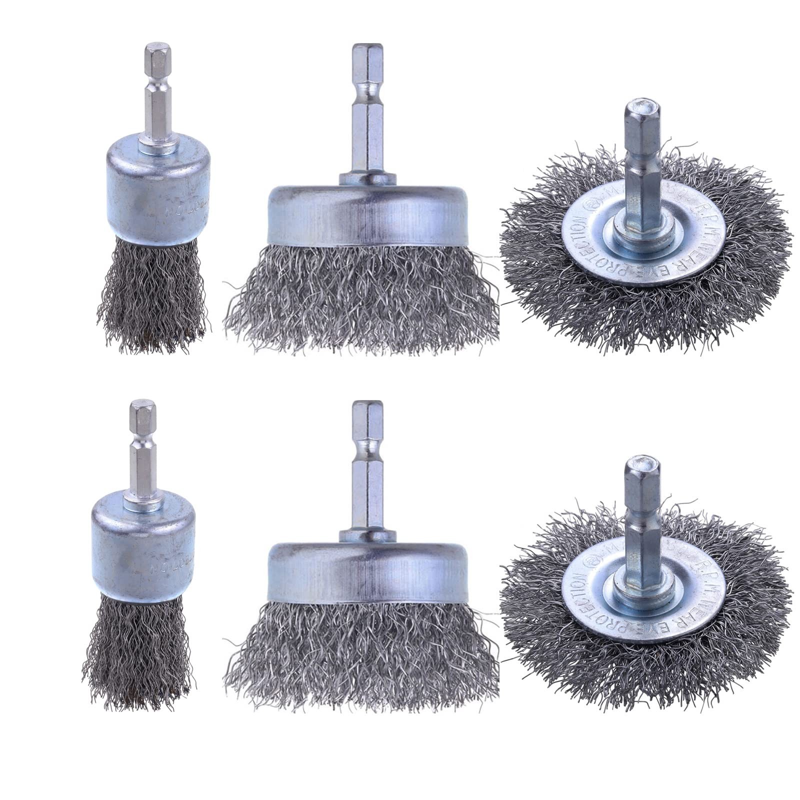 Rocaris 6 Pack Carbon Steel Wire Wheel And Pen Brush Set 1/4-Inch Hex Shank For