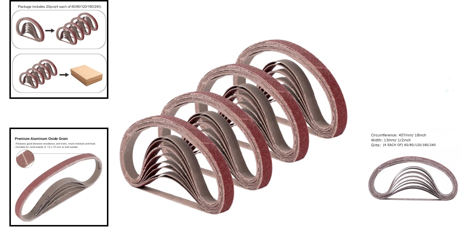 High-Quality 20 Count Sanding Belts – 60 to 240 Grits for DIY & Professional Use