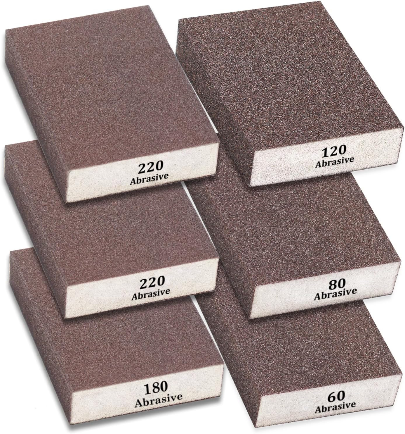 6Pcs Sanding Blocks 60-220 Grits Sponge For Drywall Wood Metal Washable & Reusab