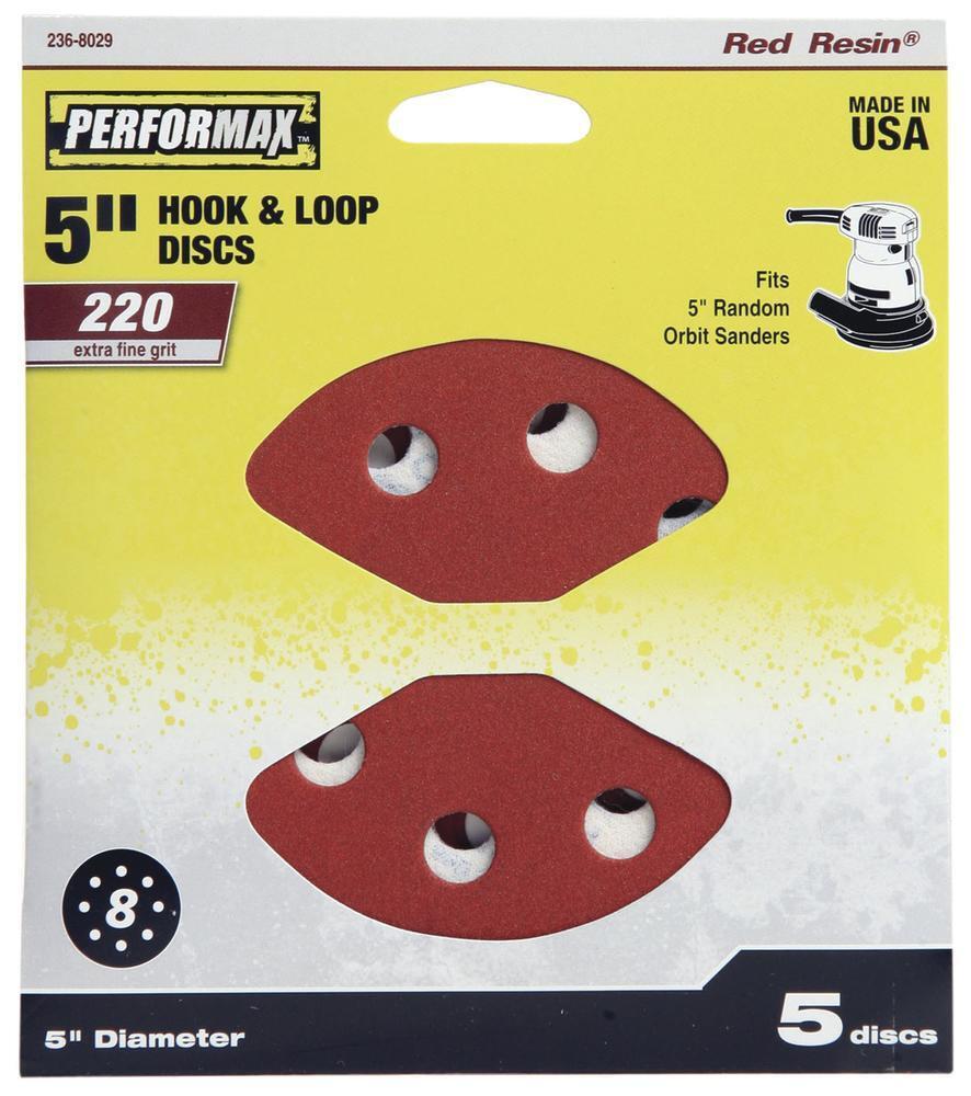 5″ 220-Grit Extra Fine 8-Hole Hook & Loop Sanding Disc Orbital Sandpaper 5 Pack