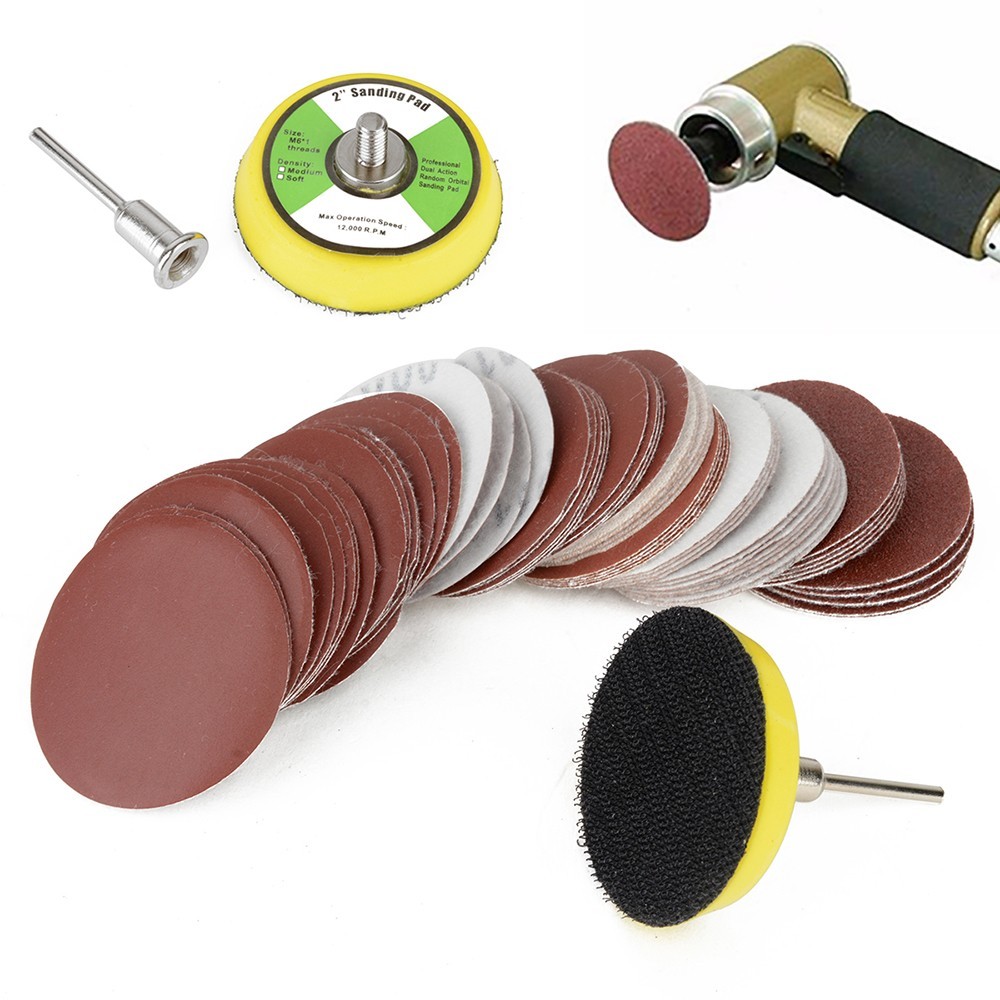 60Pcs 2in Sanding Discs +50mm Hook &Loop Sandpaper Backing Pad 100-2000grit