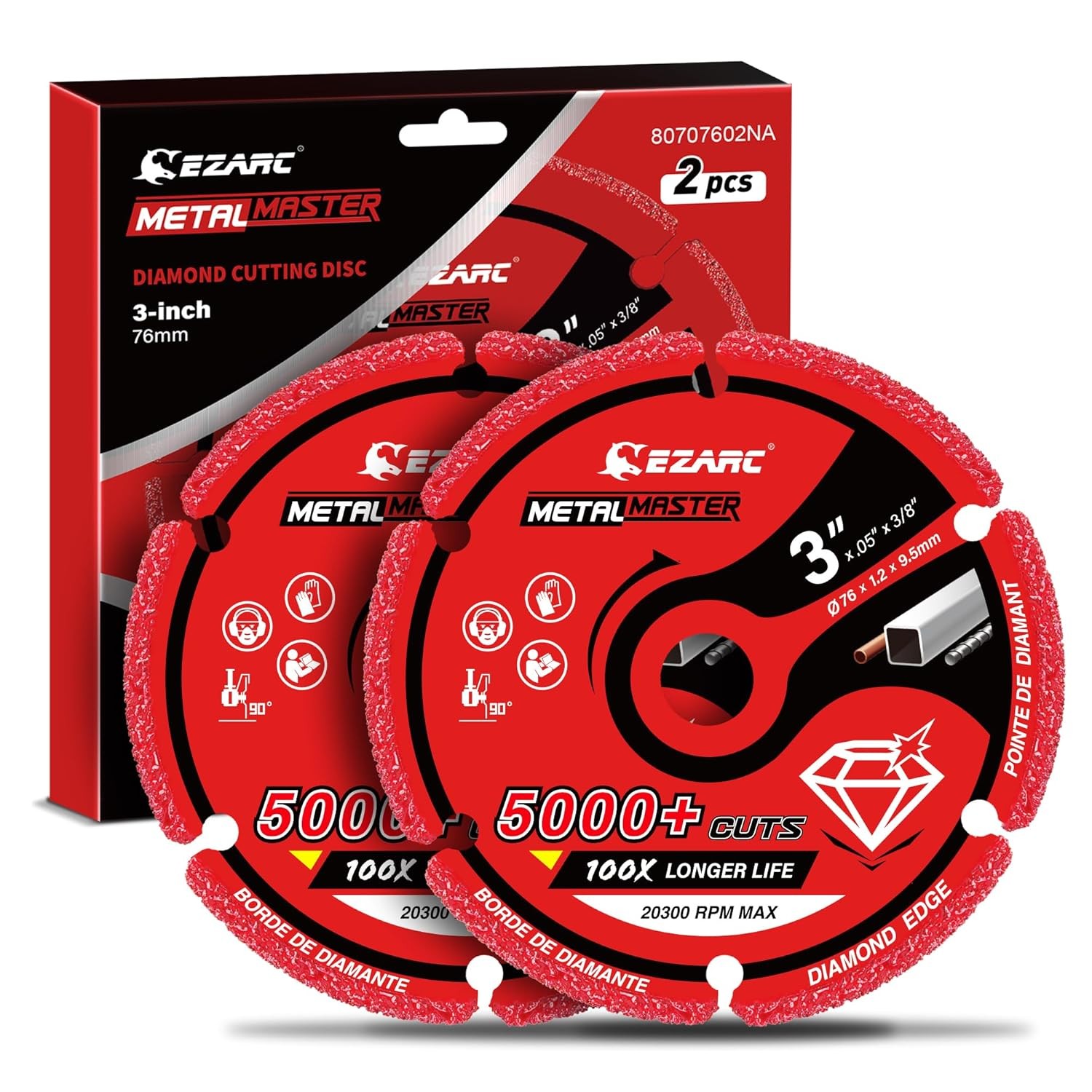 EZARC Diamond Cutting Wheel 3 x 3/8 Inch, 5000+ Cuts on Metal, 2 Pack, Red