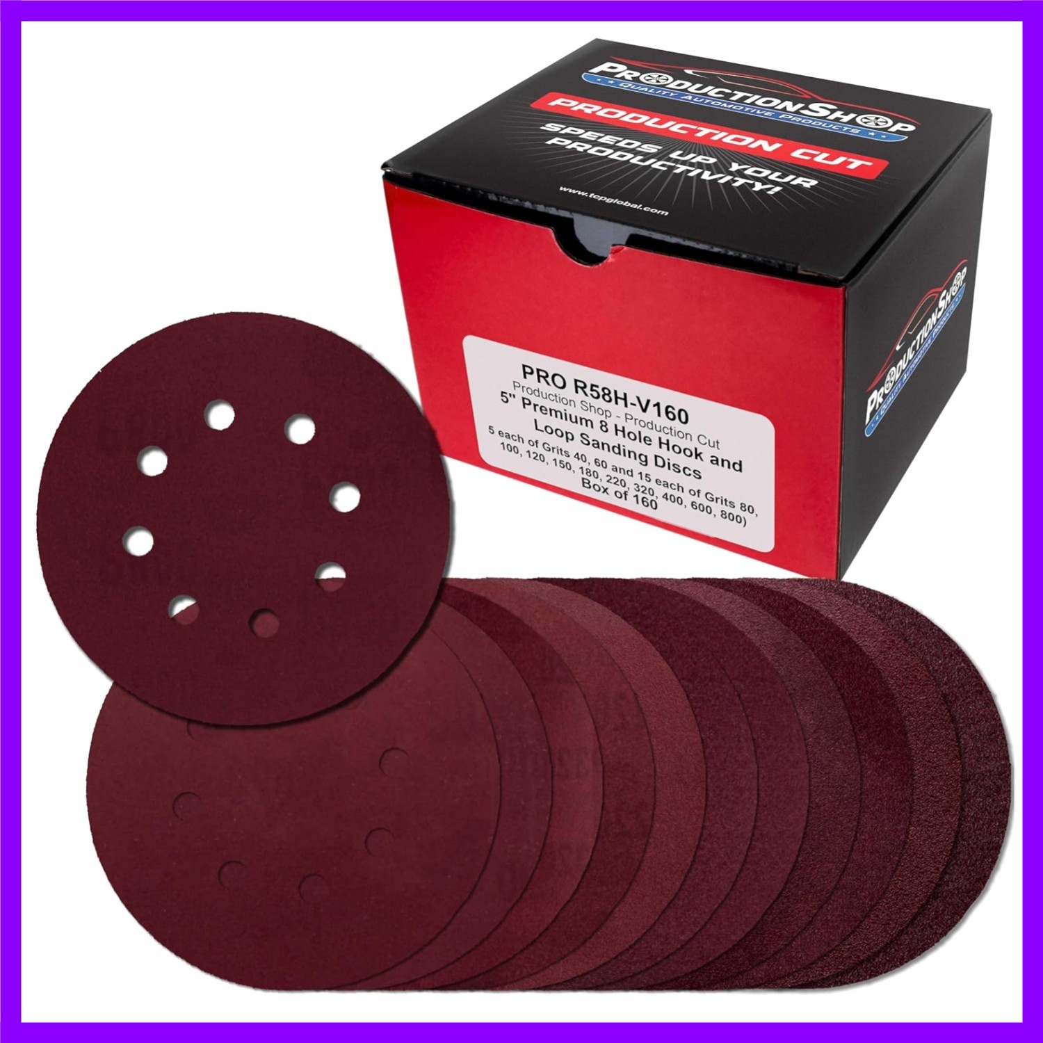 160 Pack 5 inch Sanding Discs 8-Hole Red Variety Pack Grit, Hook ,Loop Sandpaper