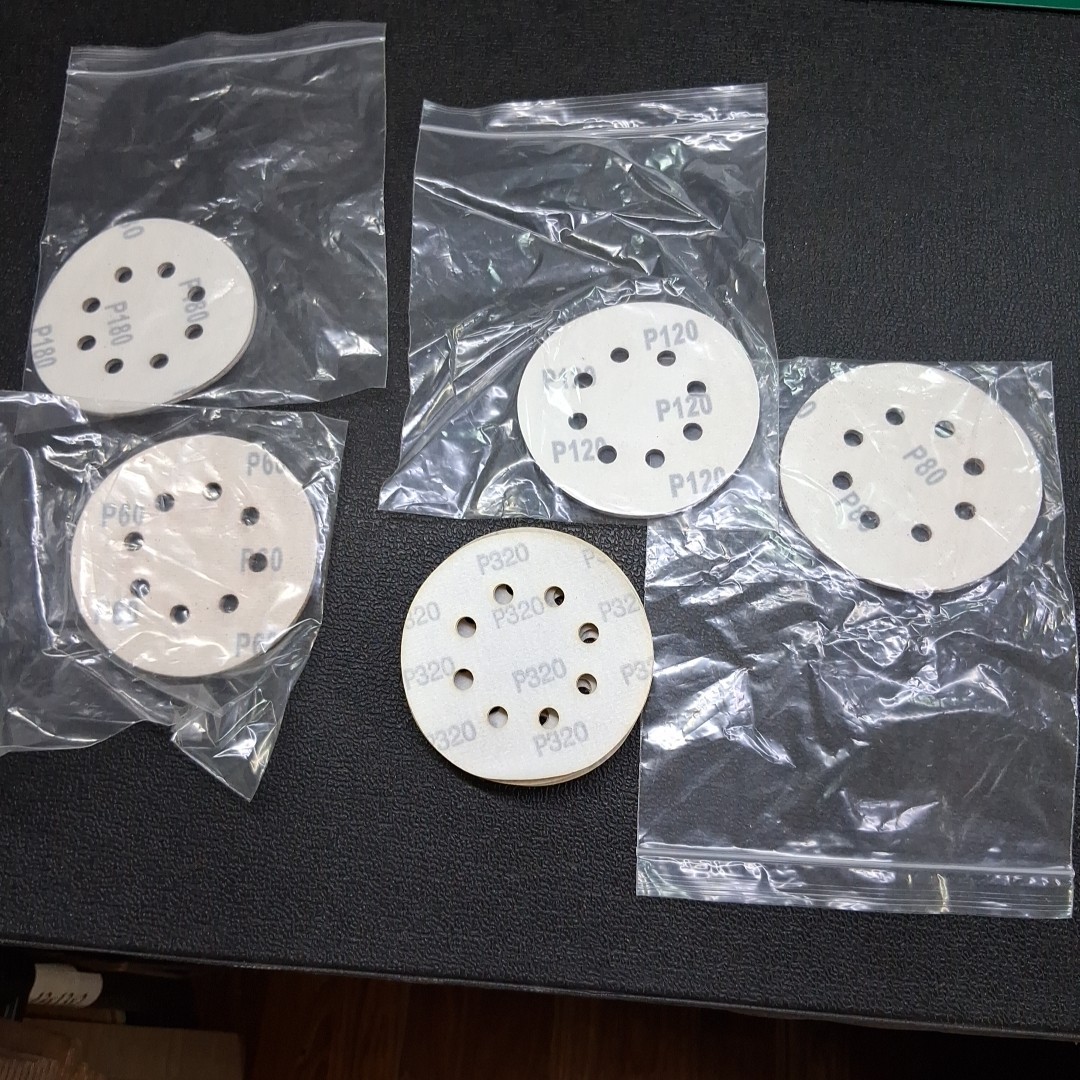 Lot of 23 Hook & Loop 5″ Round 8-Hole Sandpaper Sanding Discs, VARIOUS GRITS