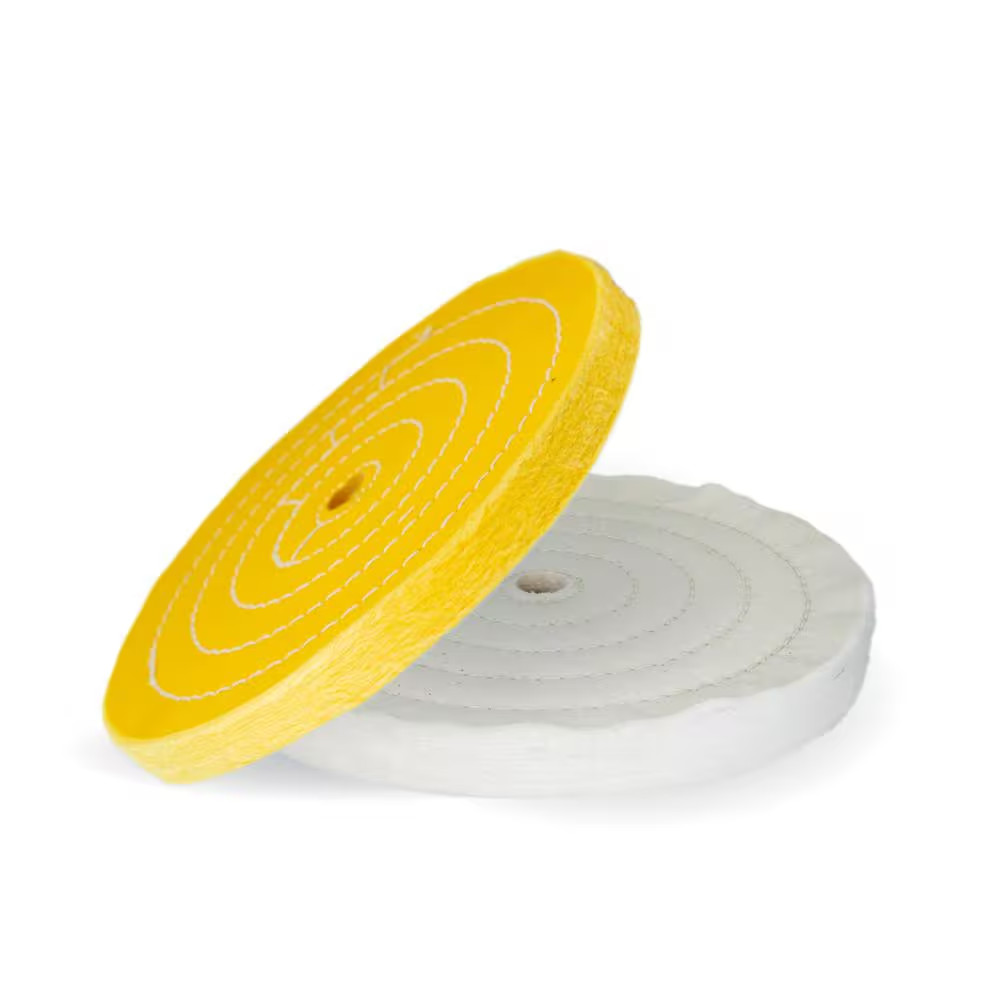 8 In. Buffing Wheels, White Cotton (70 Ply) and Yellow Cotton (42 Ply), 5/8 In.