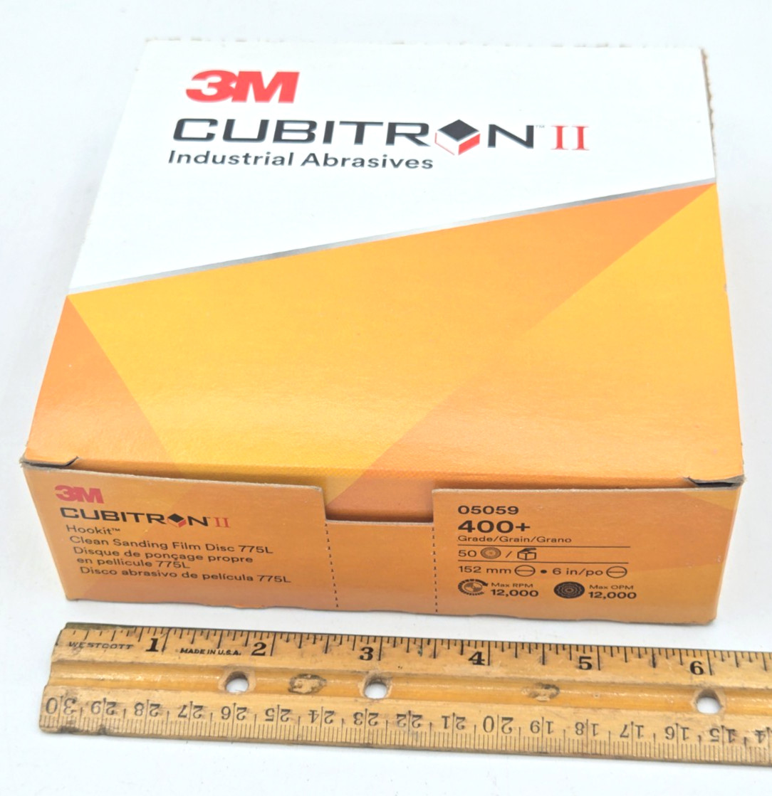 *50/Box* 3M Cubitron II 775L Hookit 6″ Film Discs 400+ Grain 05059 *New*