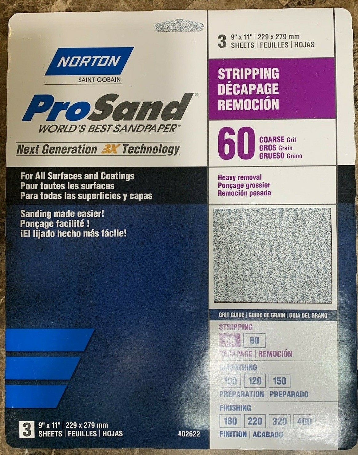 Norton Pro Sand Sandpaper New Package of 3 sheets 9″ x 11″ 9 Grits to choose