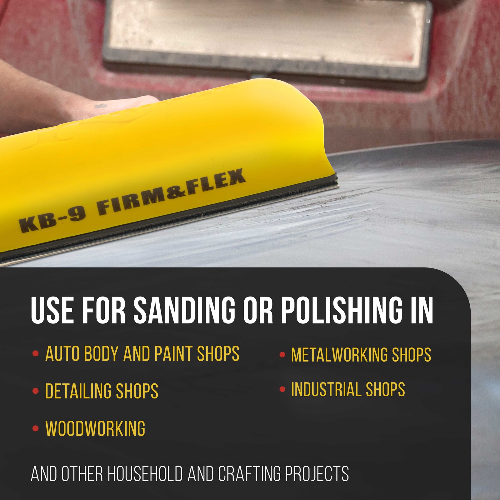 9″ K-Block Sander Firm & Flex Hand Sanding Block, Hook & Loop Backing, PSA Sand