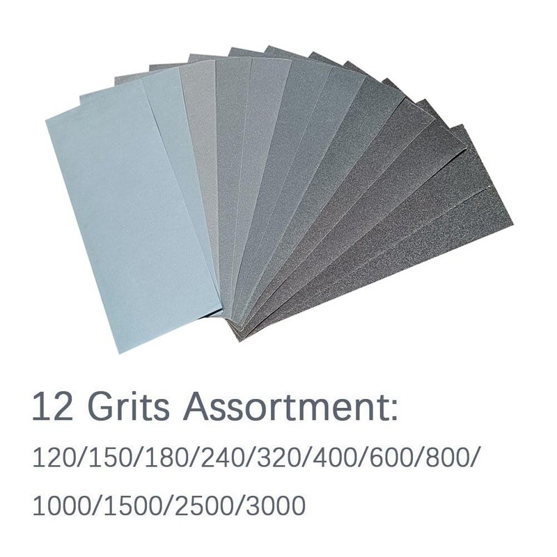 12PCS Sandpaper Assortment 120 150 180 240 320 400 600 800 1000 Grit Wet Dry New