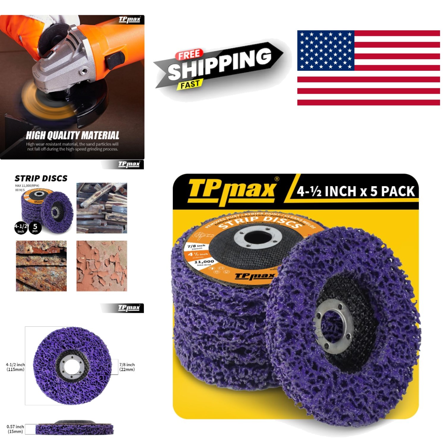 Very Fine Strip Discs 4.5 Inch for Angle Grinder Rust and Paint Removal