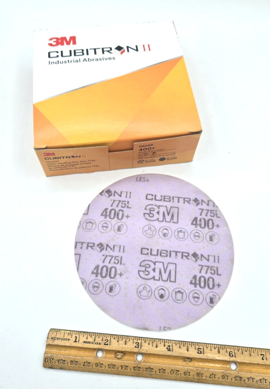 *50/Box* 3M Cubitron II 775L Hookit 6″ Film Discs 400+ Grain 05059 *New*