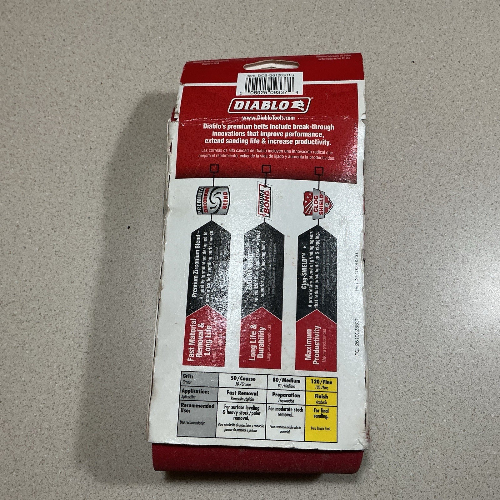 Diablo 4×36 in Fine 120 Grit Zirconium Sanding Belt for Belt Sanders Red