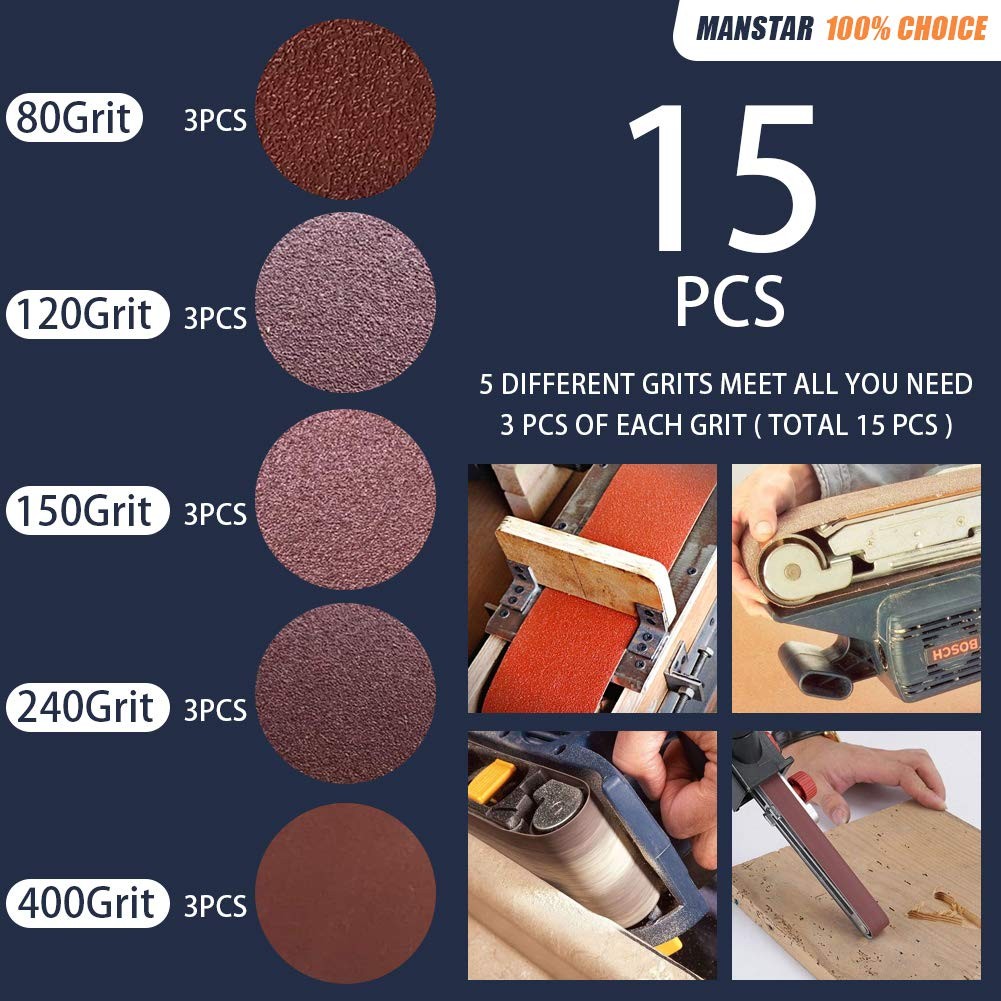 15 Pcs 1 x 42 Inch Assorted Aluminum Oxide Sanding Belt, 80/120/150/240/400 Grit