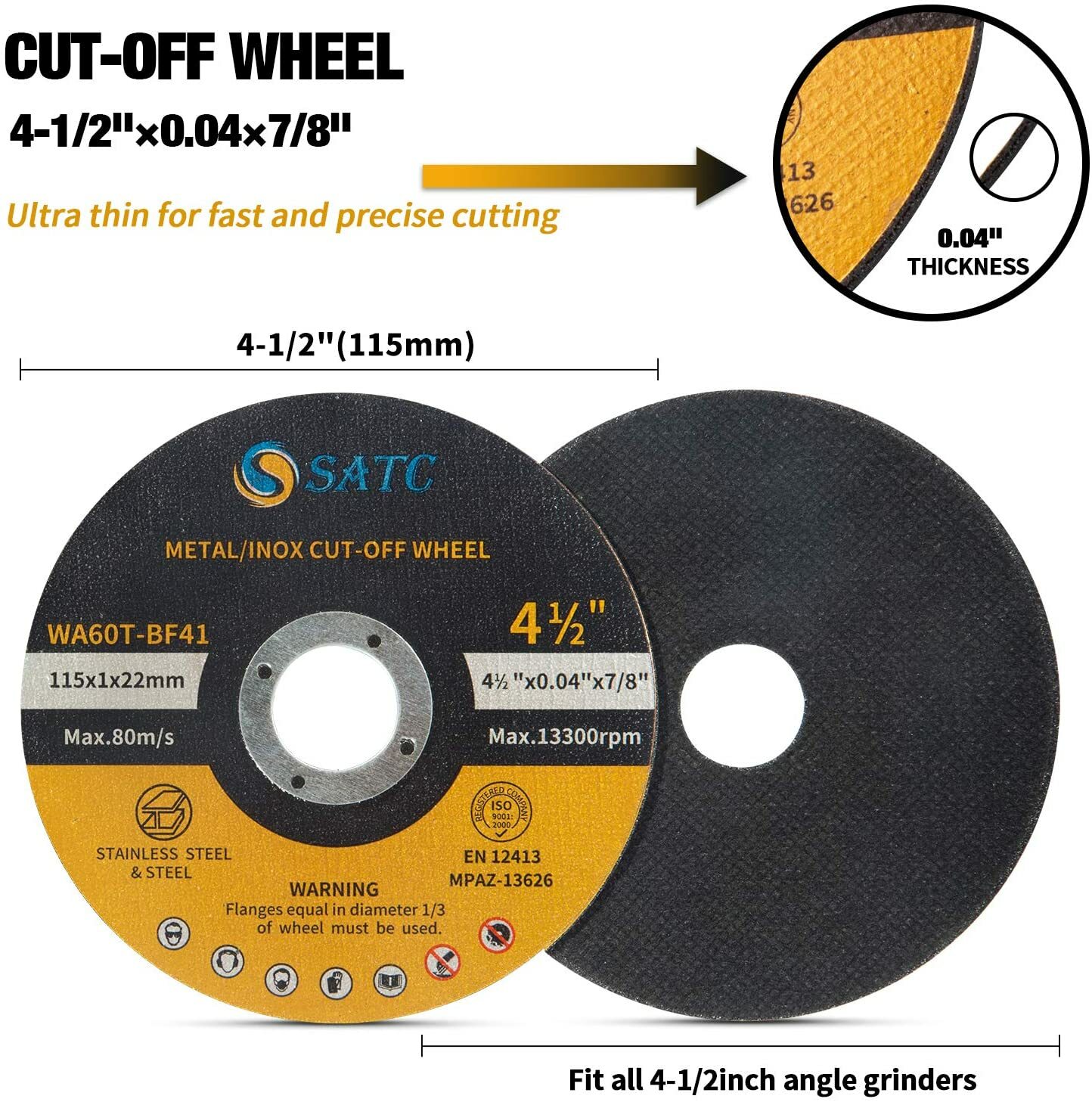10PCS 4.5“ Cut Off Wheels 4-1/2x.040×7/8″ Metal Steel Angle Grinder Cutting Disc