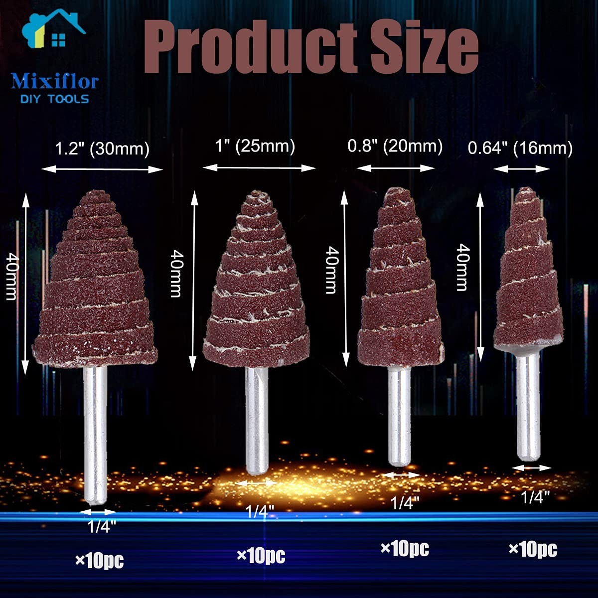 40 Pack 1/4″ Shank 80 Grit Cone Shape Abrasive Sandpaper Flap Sanding Wheel Grin