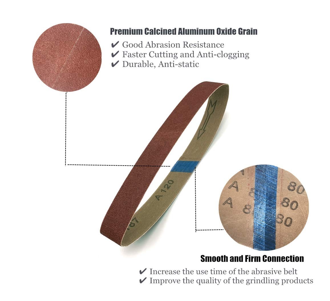 2.5″x16″ Sanding Belts – Aluminum Oxide Assortment, 18 Pack, 40-400 Grits, Durab
