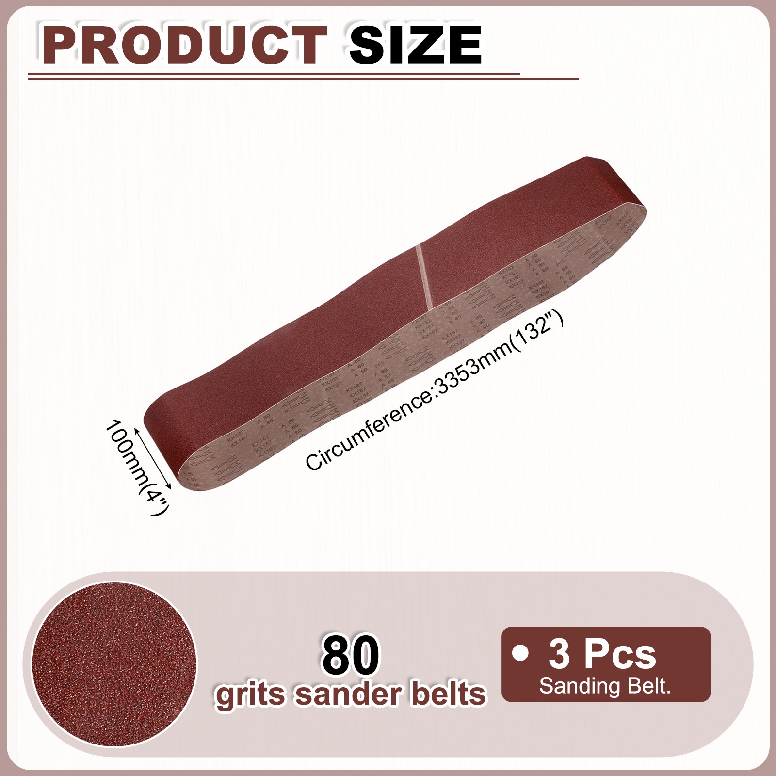 4 x 132 Inch Sanding Belts, 3 Pcs 80 Grit Aluminum Oxide Belt