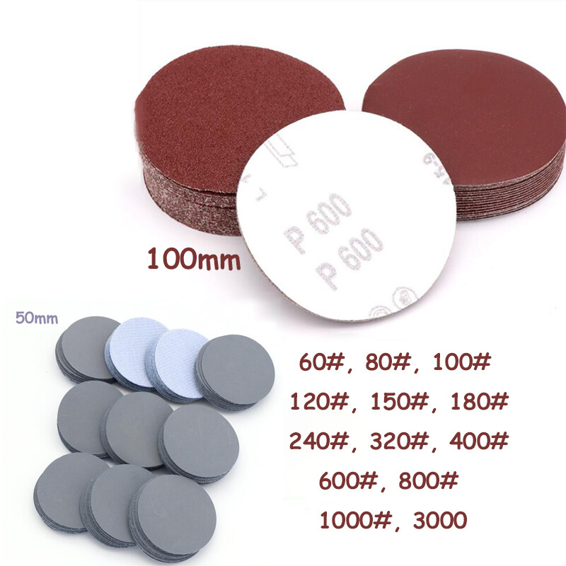 50mm/100mm Dry Sanding Discs 2″ / 4″ Sandpaper Hook and Loop Pads Grit 60-3000
