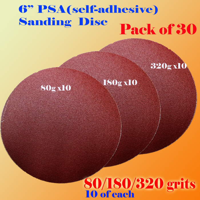 30x 6″ PSA Self Adhesive 80/180/320 Grit Sanding Disc Stick On Sandpaper Peel