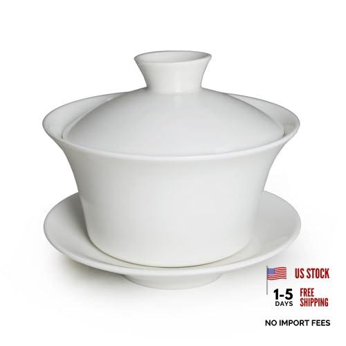 Traditional Gaiwan Tea Set with Lid and Saucer – Classic White Cup