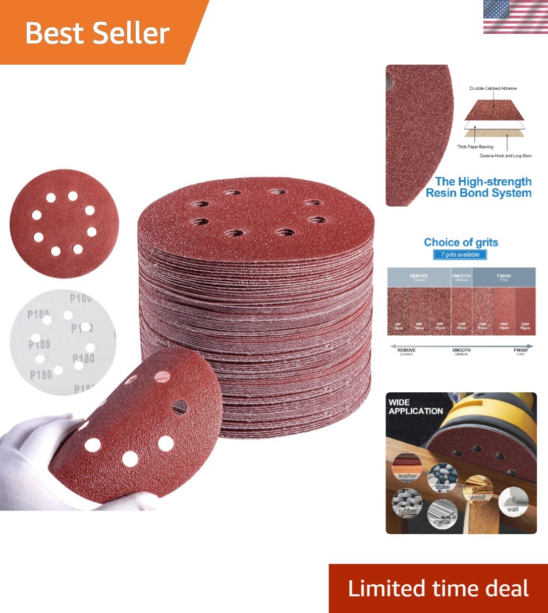 5 Inch Sanding Discs Set with 40-320 Grit – 72 Count for All Projects