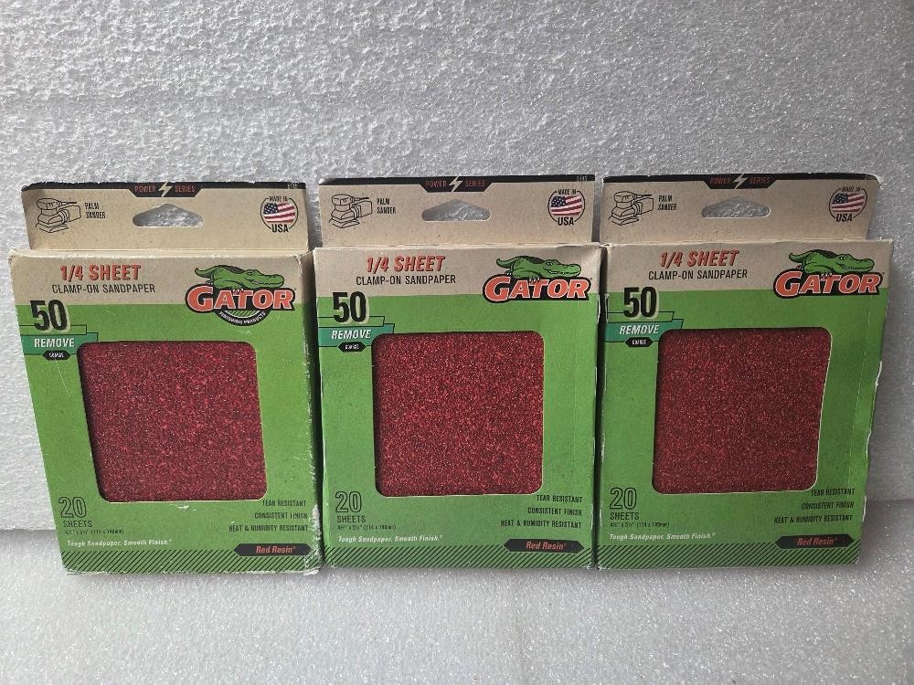 (3-PACK) GATOR 20 SHEETS 1/4 SHEET(4 1/2″ X 5 1/2″) 50-GRIT CLAMP ON SANDPAPER