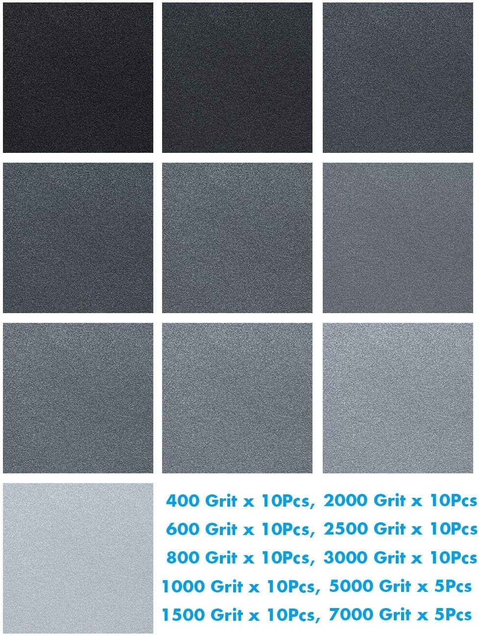Anezus 90Pieces Sandpaper Assortment 9 x 3.6 Inches, 90pcs Wet Dry