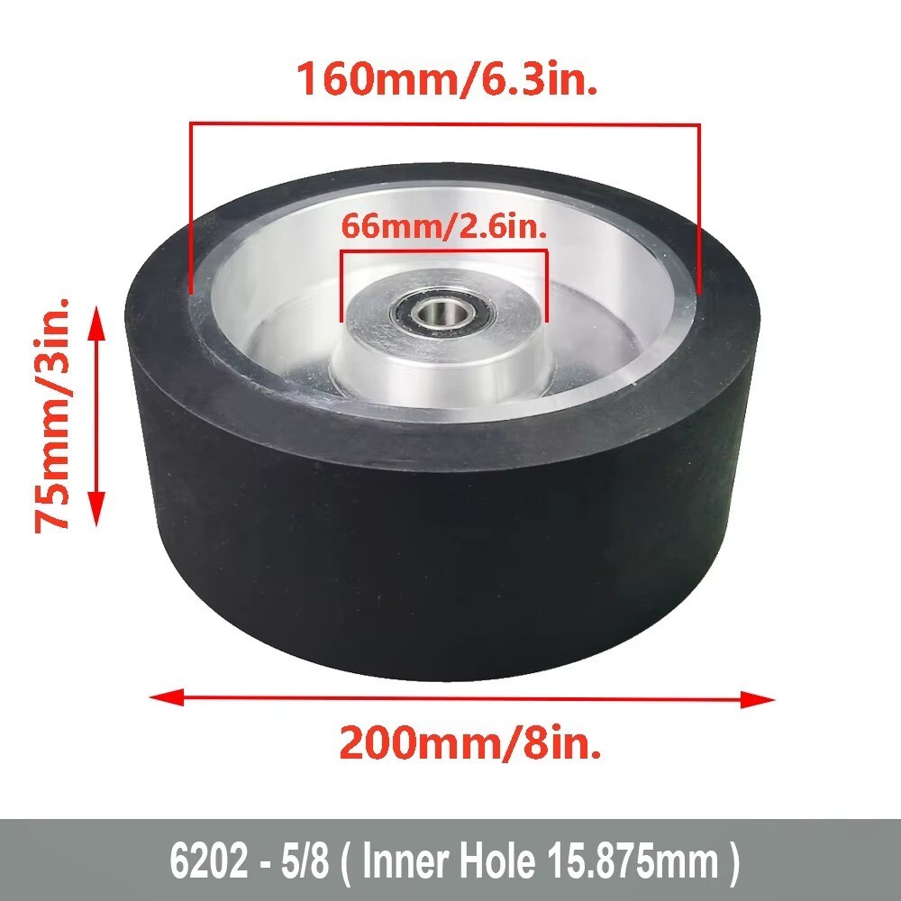 200*75*24mm Solid Rubber Contact Wheel with 8*3mm Keyslot Balanced Belt Grinder