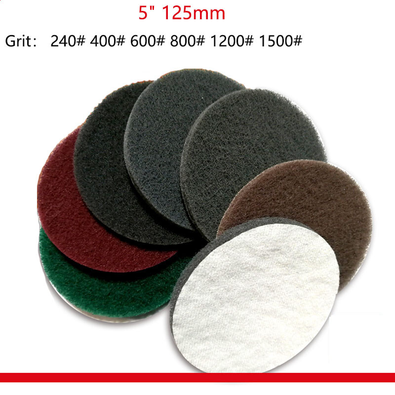 5″ 125mm Scouring Pad Hook & Loop Abrasive Cleaning Pad 240-1500 Grit Polishing