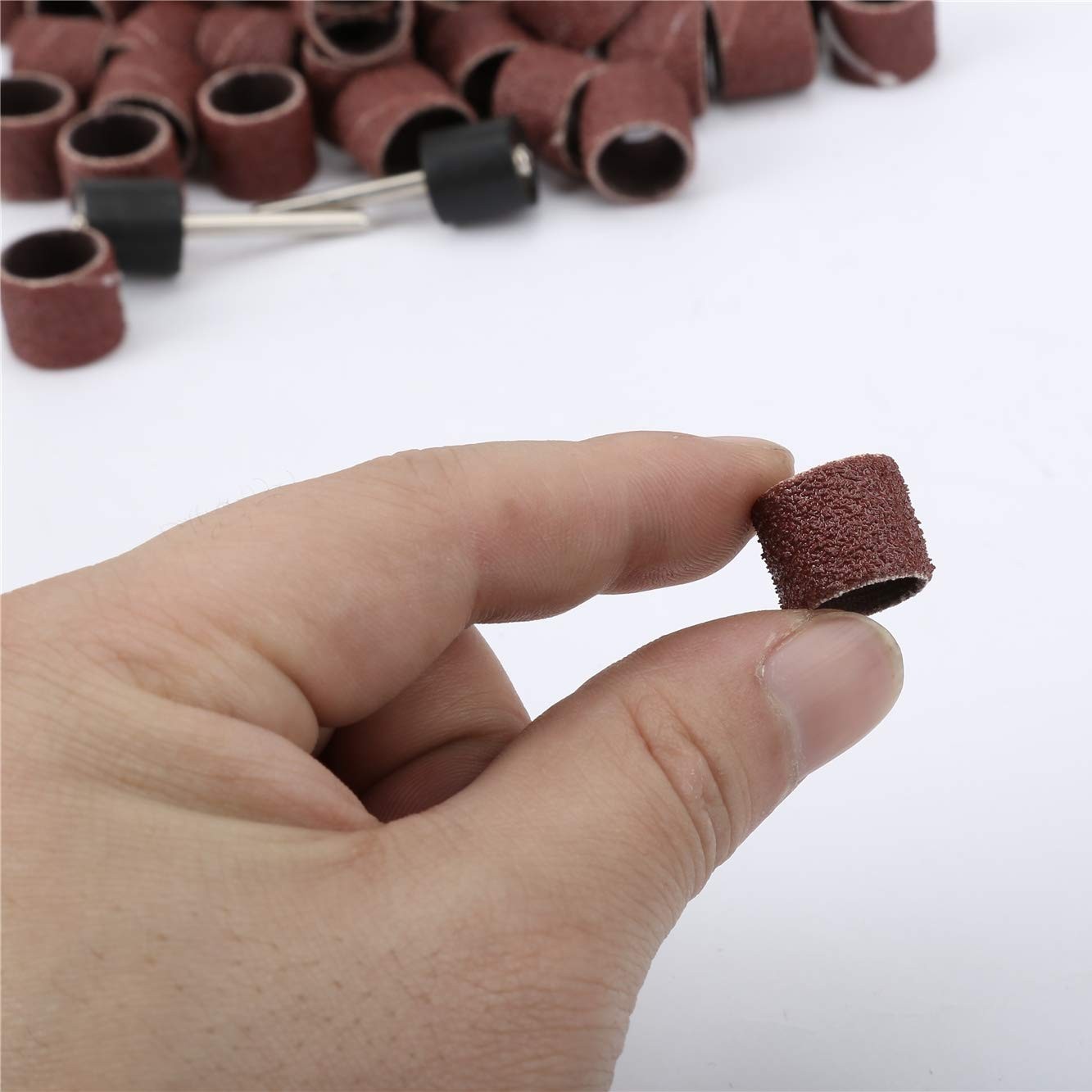 100Pcs Sanding Drum 1/2inch 80 Grit Sand Bands Shank Rotary Tool Kit with 2Pc…