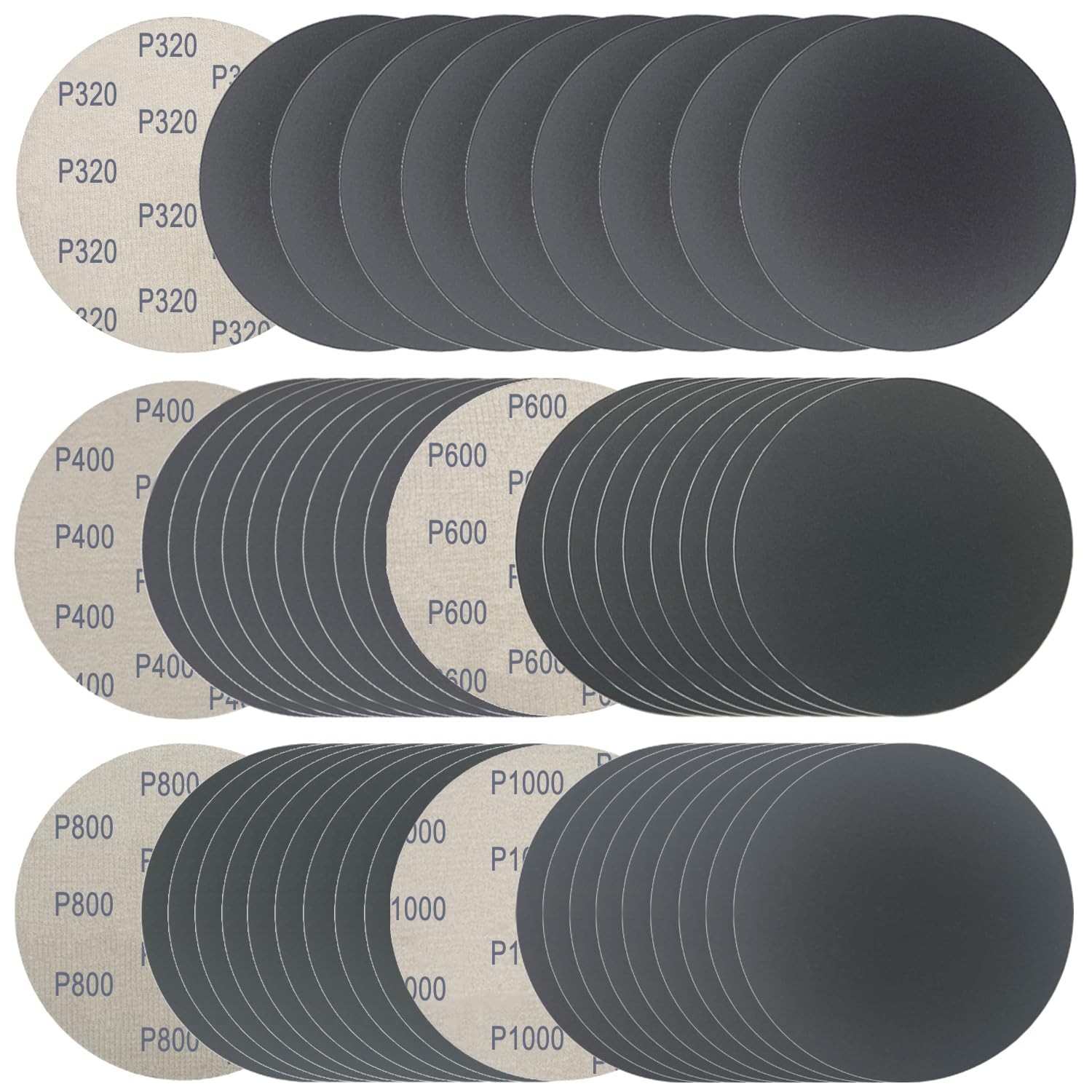 50 Pcs 6 Inch Wet/Dry Sanding Discs Hook Loop Assorted 320 400 600 800 1000 Grit
