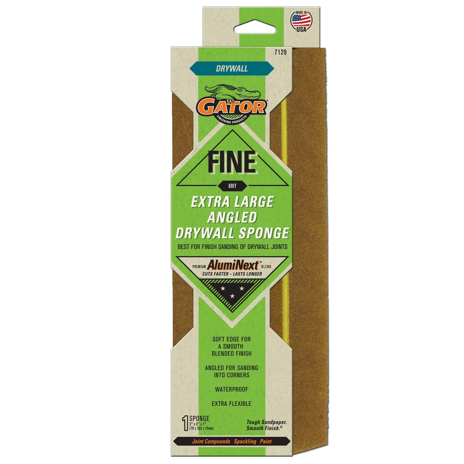 1 PCS Gator 7129 Fine 120Grit Extra Large Angled Drywall Sponge 8x3x1 Inch
